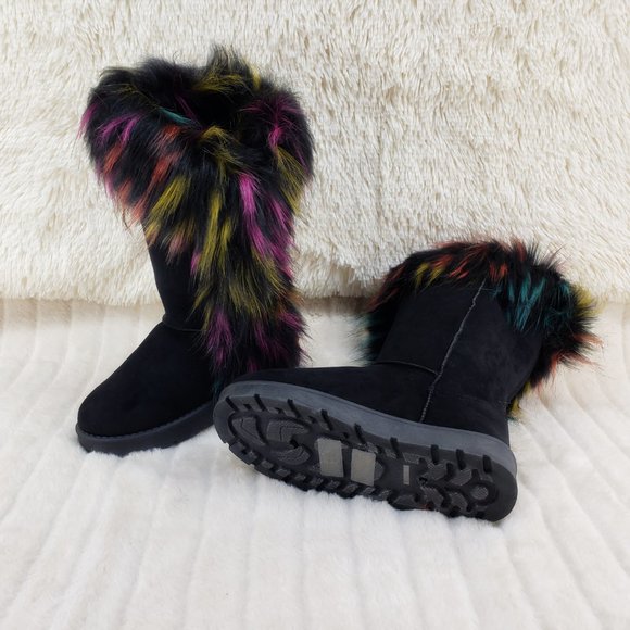 Chi Chi Black Multi Faux Fur Thick Lined Winter Boots - Picture 9 of 13